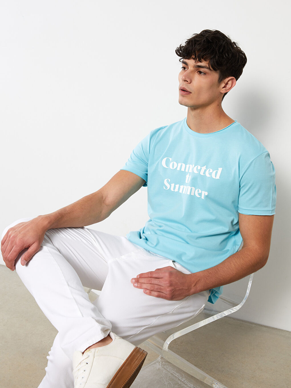 Turkuaz Bisiklet Yaka Kısa Kollu Baskılı Penye Erkek Tişört-1