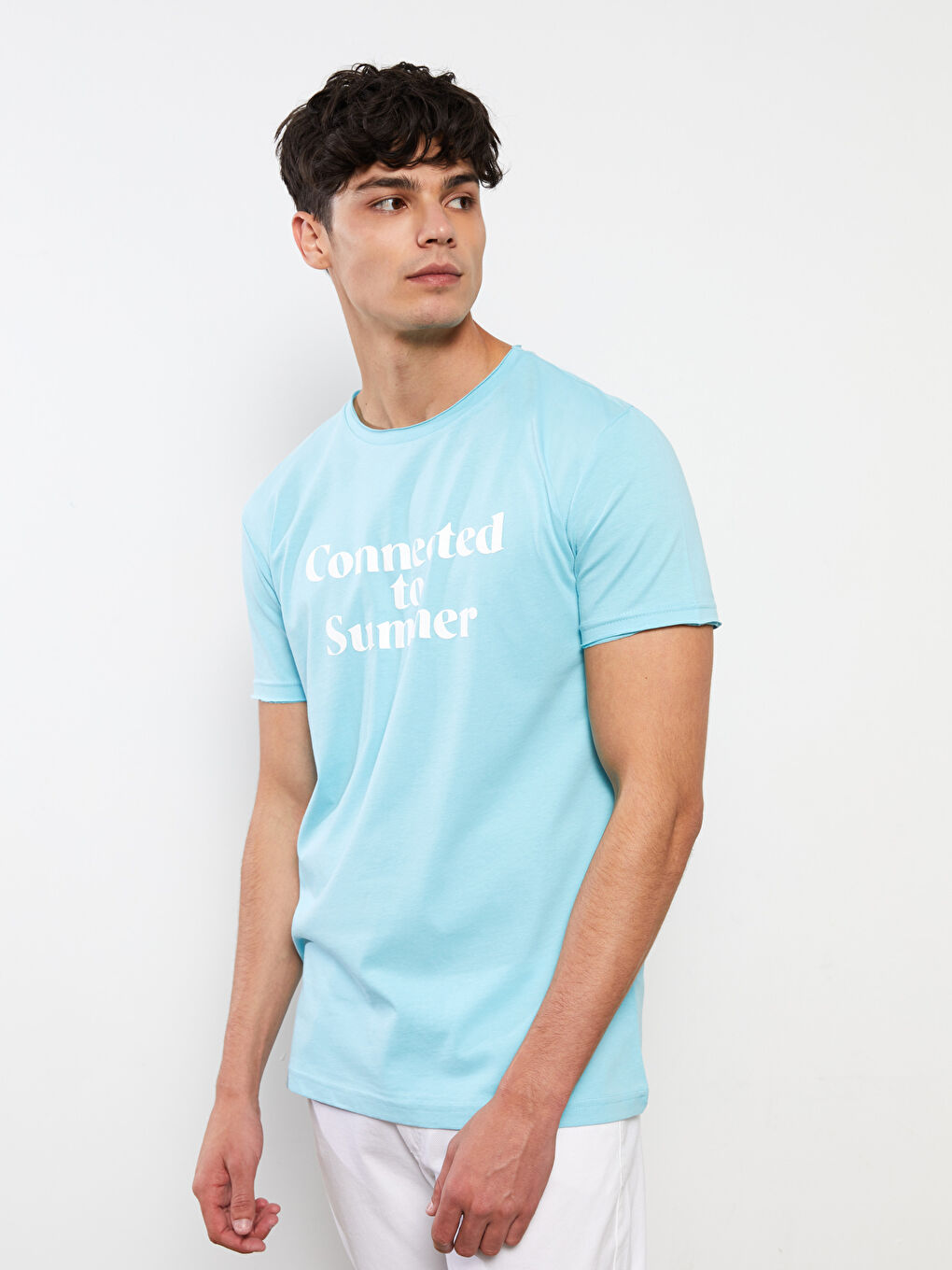 Turkuaz Bisiklet Yaka Kısa Kollu Baskılı Penye Erkek Tişört-3