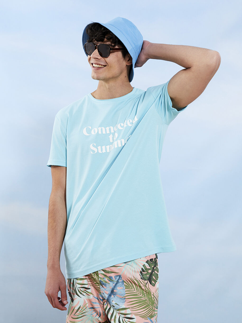 Turkuaz Bisiklet Yaka Kısa Kollu Baskılı Penye Erkek Tişört