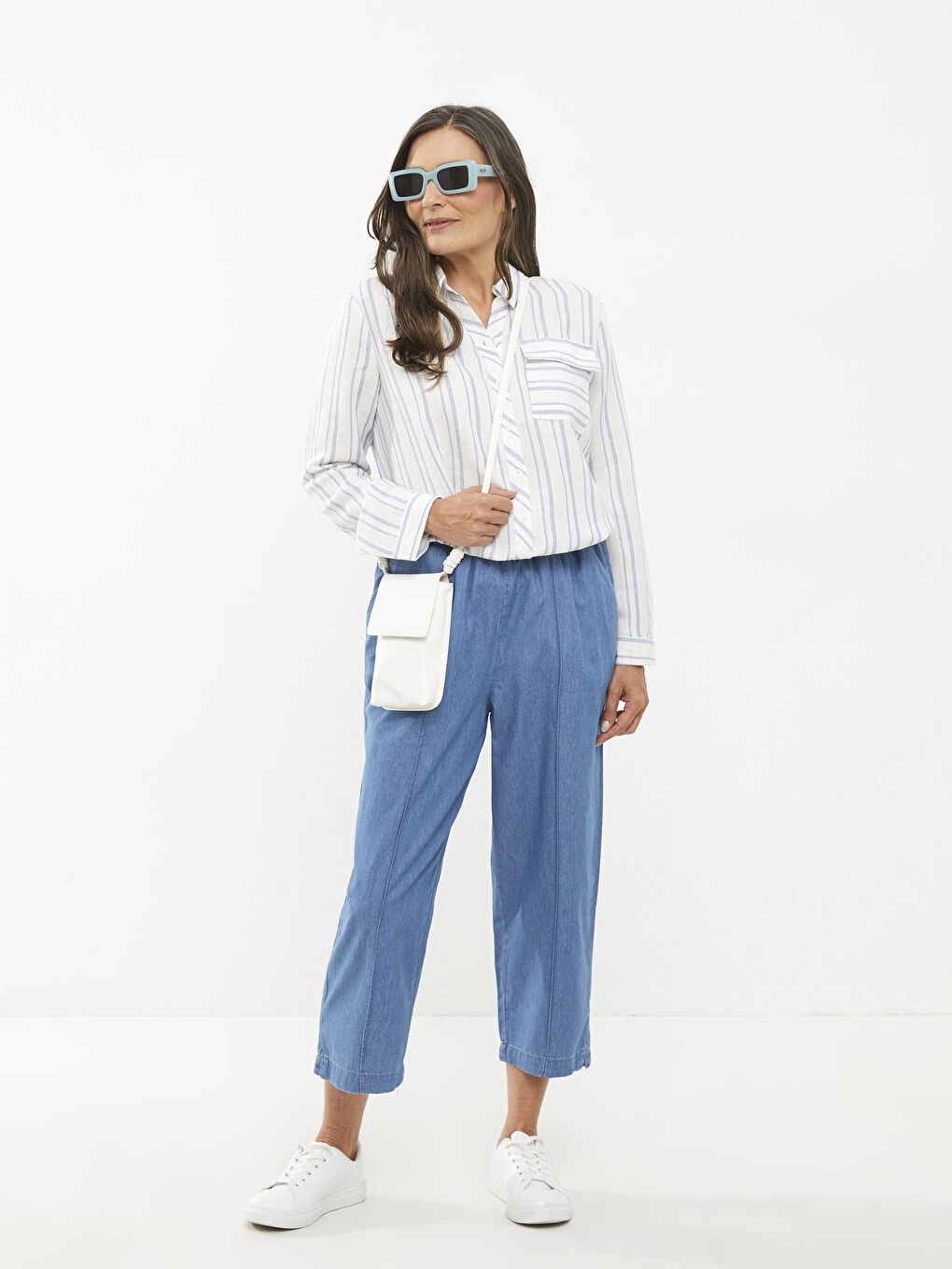 Elastic Waist Standard Fit Straight Pocket Detailed Women's Jean Capri -S2HU64Z8-H45
