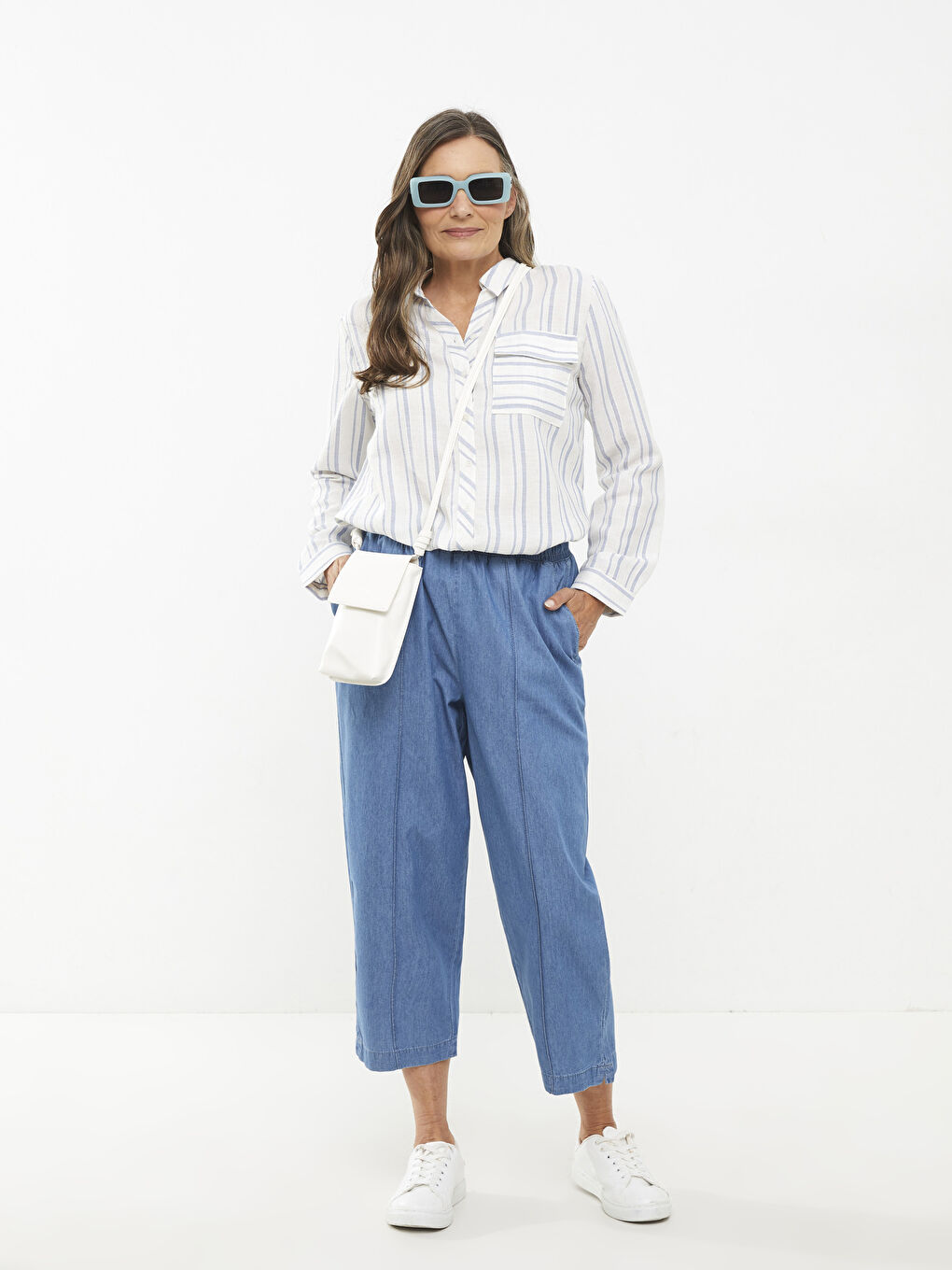 Elastic Waist Standard Fit Straight Pocket Detailed Women's Jean Capri -S2HU64Z8-H45