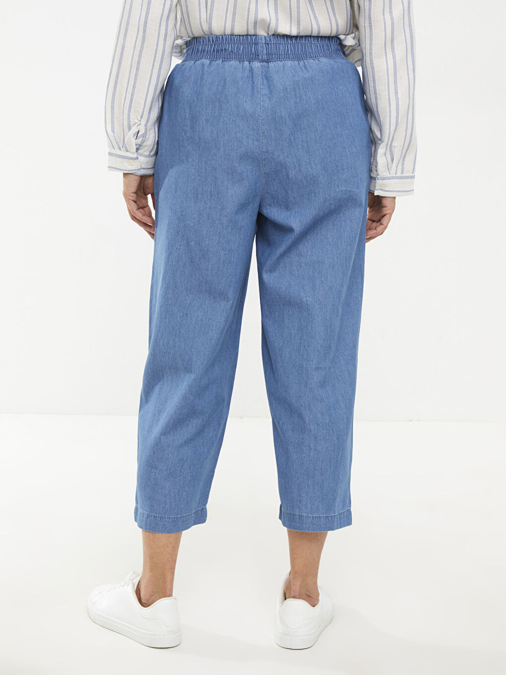 Elastic Waist Standard Fit Straight Pocket Detailed Women's Jean Capri -S2HU64Z8-H45