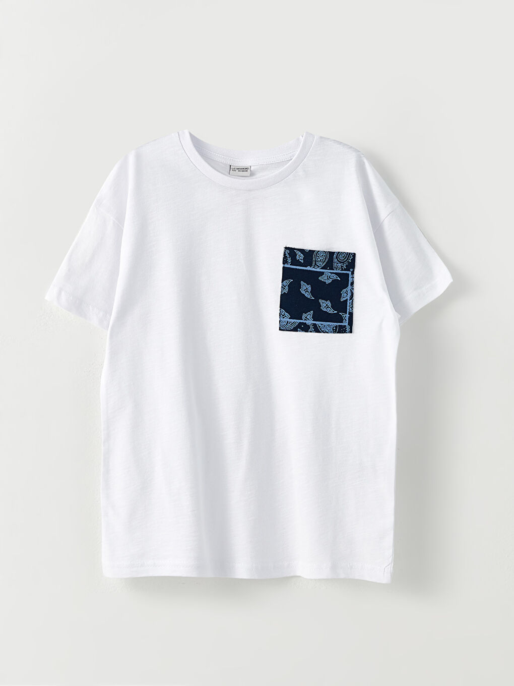 Beyaz Bisiklet Yaka Baskılı Kısa Kollu Pamuklu Erkek Çocuk Tişört