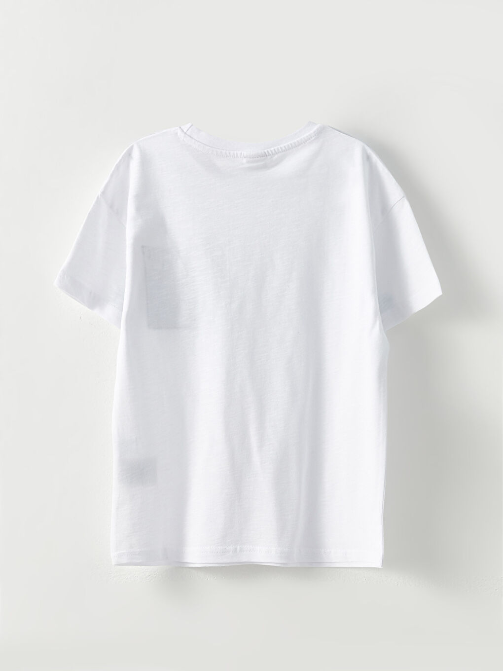 Beyaz Bisiklet Yaka Baskılı Kısa Kollu Pamuklu Erkek Çocuk Tişört-1