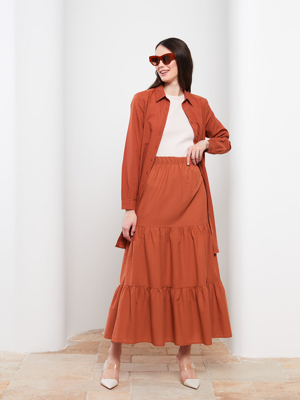 Elastic Waist Straight A-Line Poplin Women's Skirt -S2HU75Z8-S2V