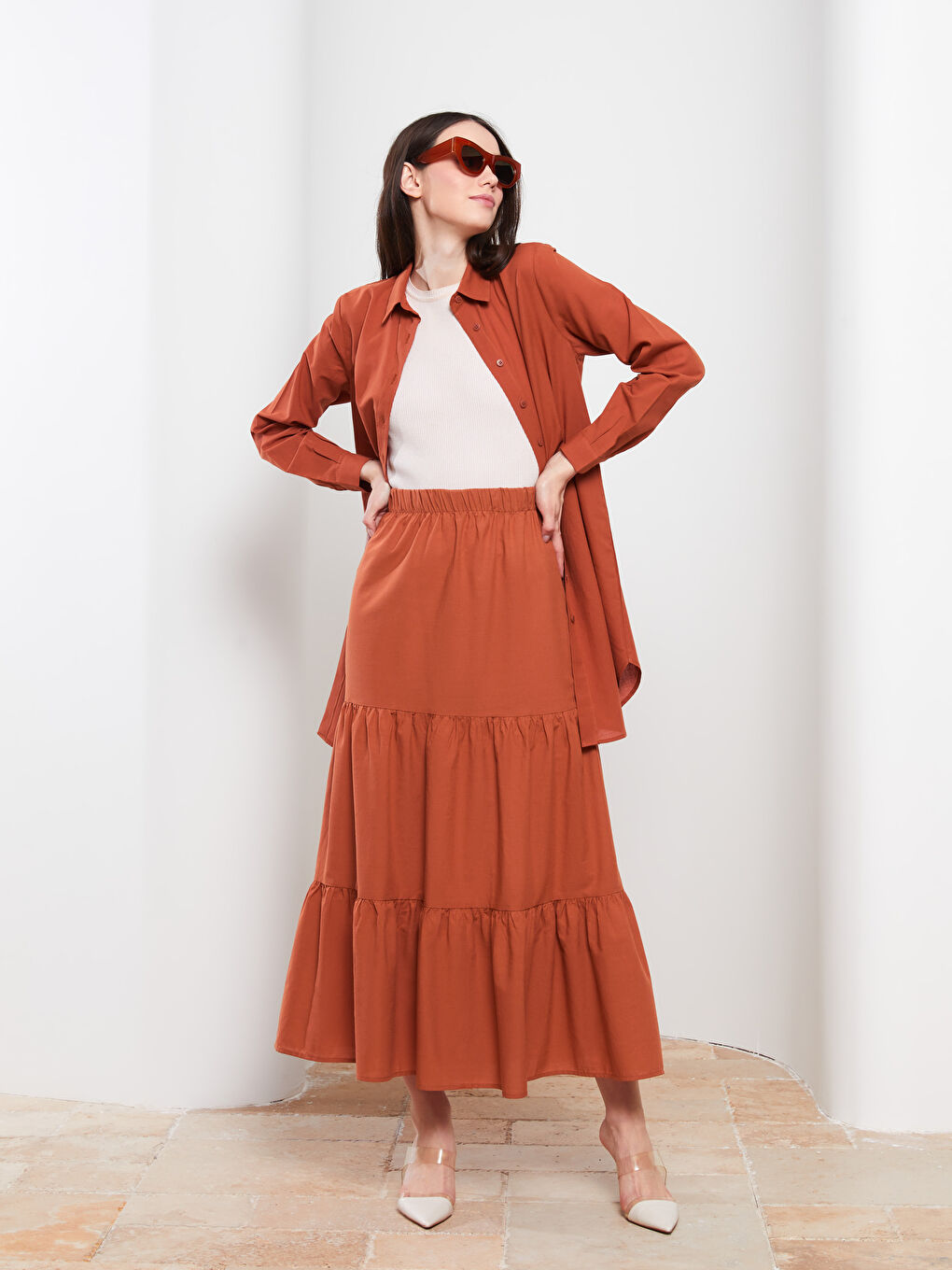 Elastic Waist Straight A-Line Poplin Women's Skirt -S2HU75Z8-S2V