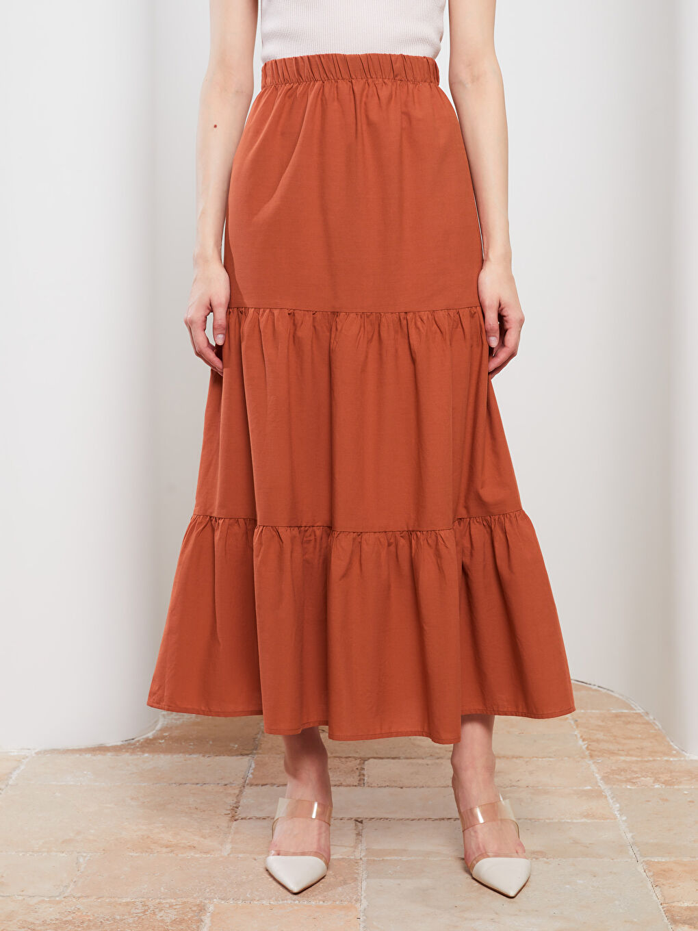 Elastic Waist Straight A-Line Poplin Women's Skirt -S2HU75Z8-S2V