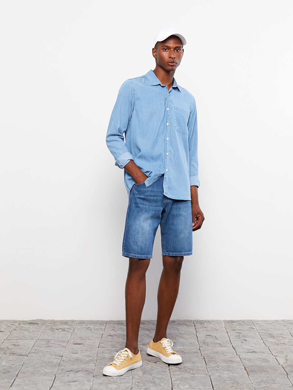 İndigo Regular Fit Uzun Kollu Erkek Jean Gömlek-1