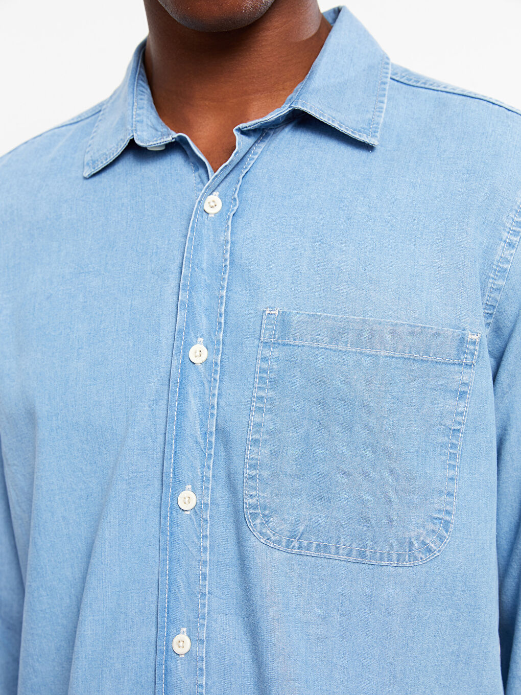 İndigo Regular Fit Uzun Kollu Erkek Jean Gömlek-4