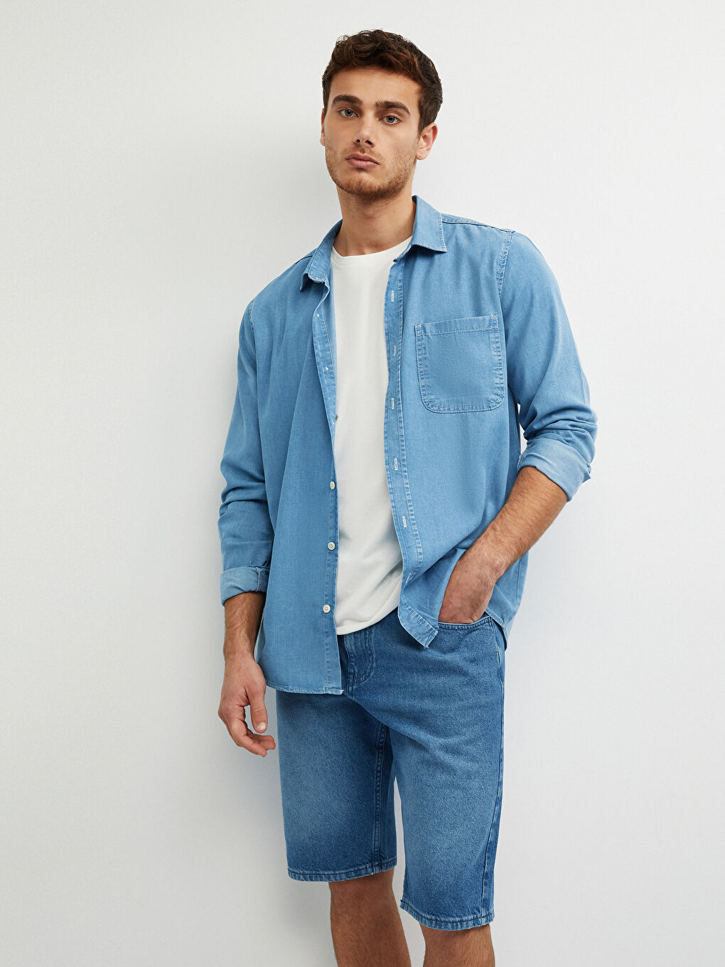 İndigo Regular Fit Uzun Kollu Erkek Jean Gömlek