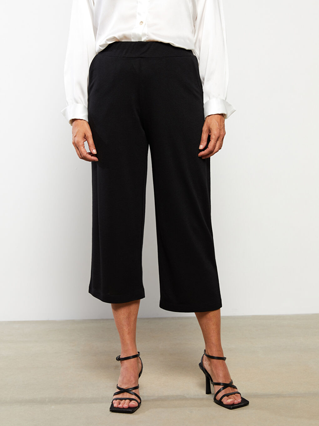 Pantaloni Capri Pentru Femei Cu Talie Elastică Și Buzunare Plate-3