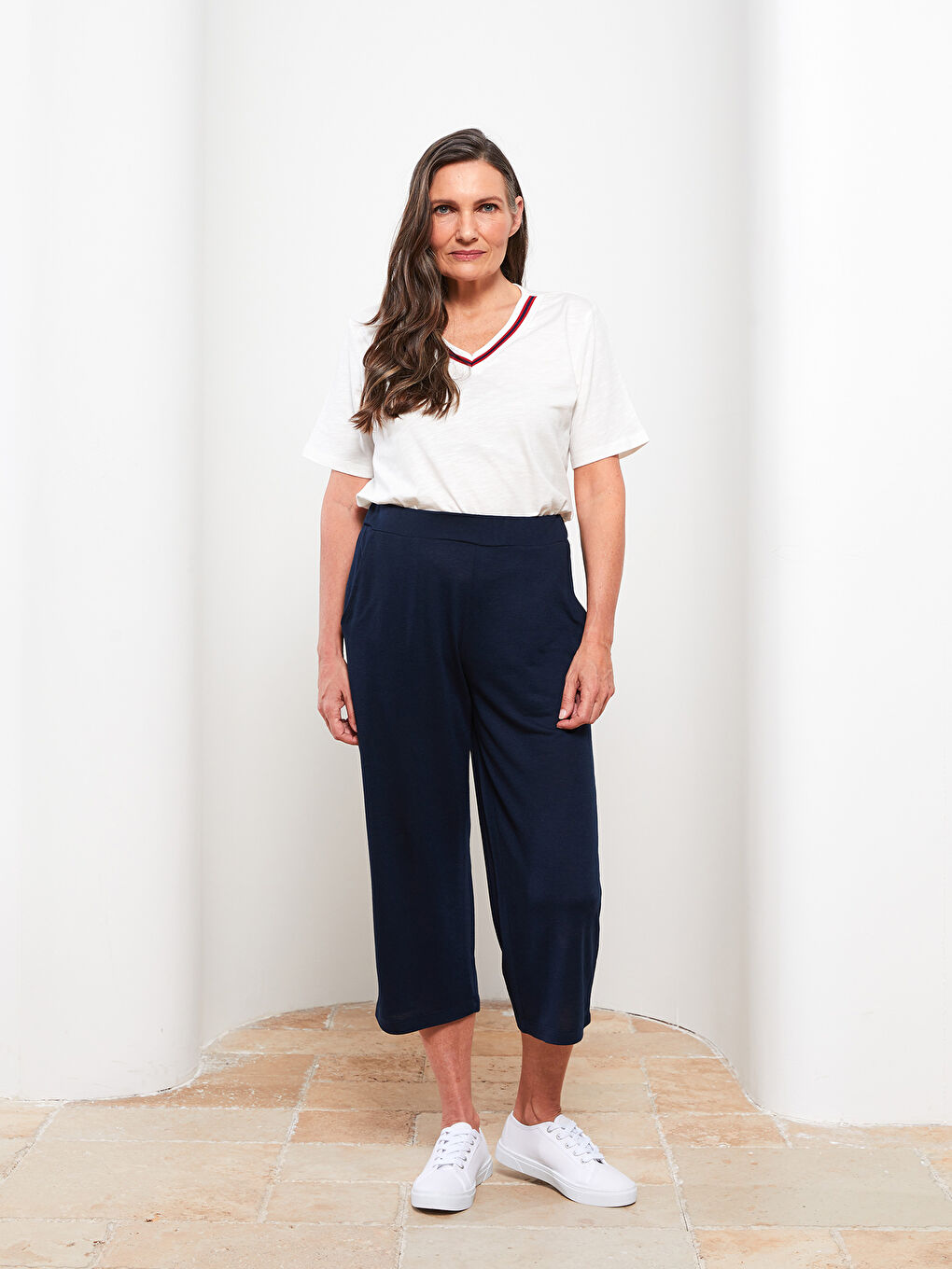Elastic Waist Flat Pocket Detailed Women's Capri -S2HU87Z8-E1J