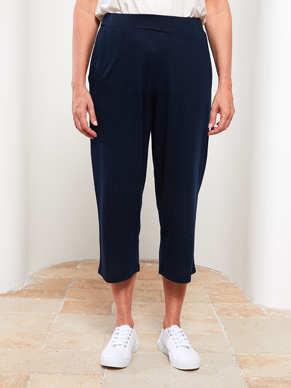 Elastic Waist Flat Pocket Detailed Women's Capri -S2HU87Z8-E1J