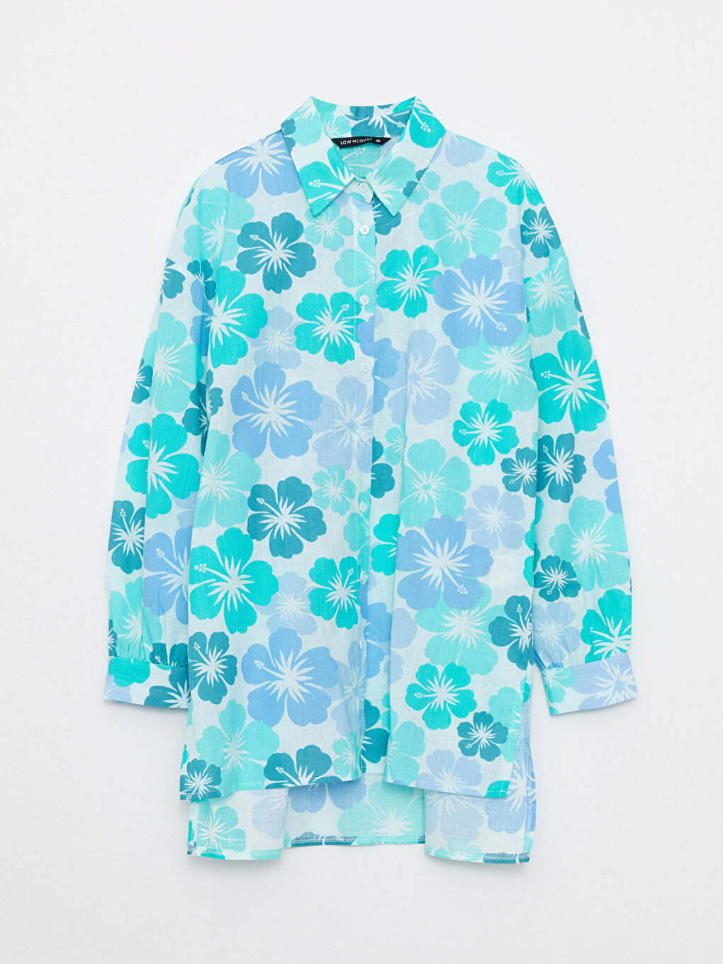 Yeşil Desenli Uzun Kollu Oversize Kadın Gömlek Tunik-5