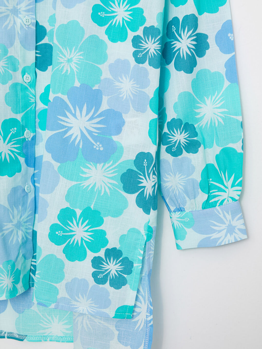 Yeşil Desenli Uzun Kollu Oversize Kadın Gömlek Tunik-7