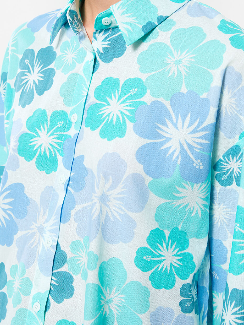 Yeşil Desenli Uzun Kollu Oversize Kadın Gömlek Tunik-3