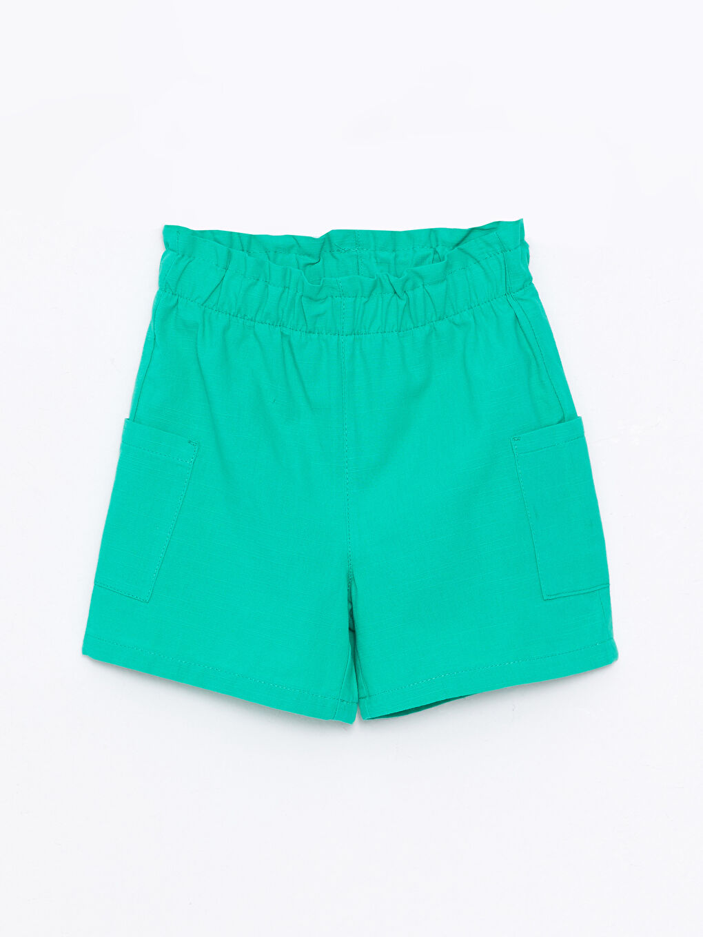 Yeşil Beli Lastikli Basic Poplin Kız Çocuk Şort