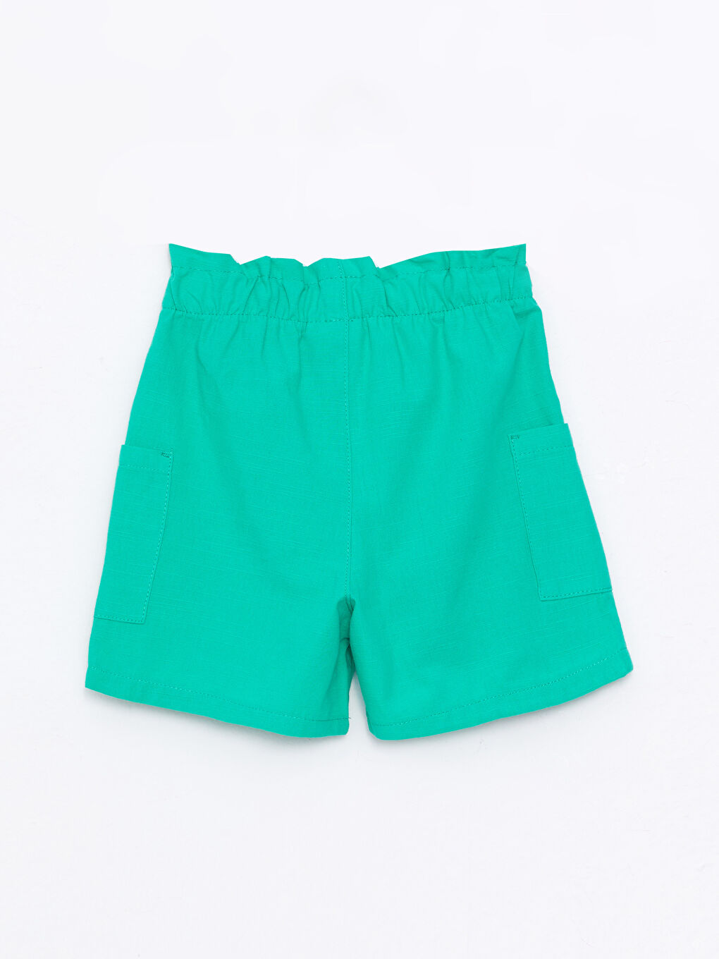 Yeşil Beli Lastikli Basic Poplin Kız Çocuk Şort-1