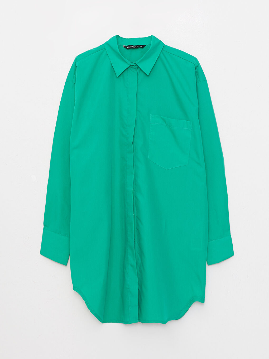Yeşil Düz Uzun Kollu Oversize Poplin Kadın Gömlek Tunik-5