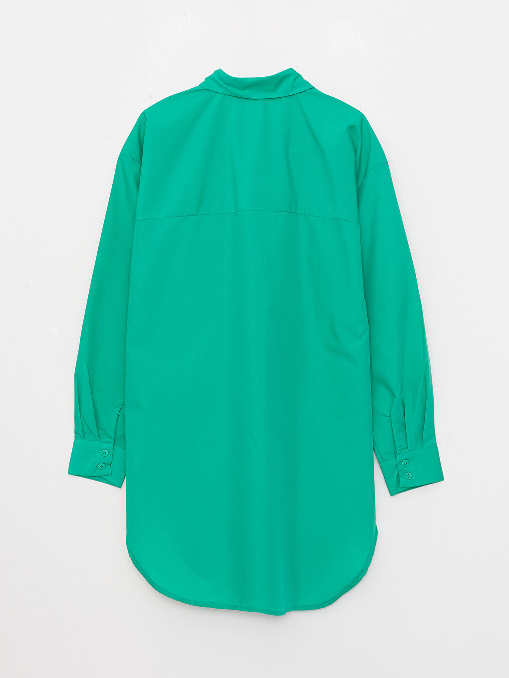 Yeşil Düz Uzun Kollu Oversize Poplin Kadın Gömlek Tunik-6