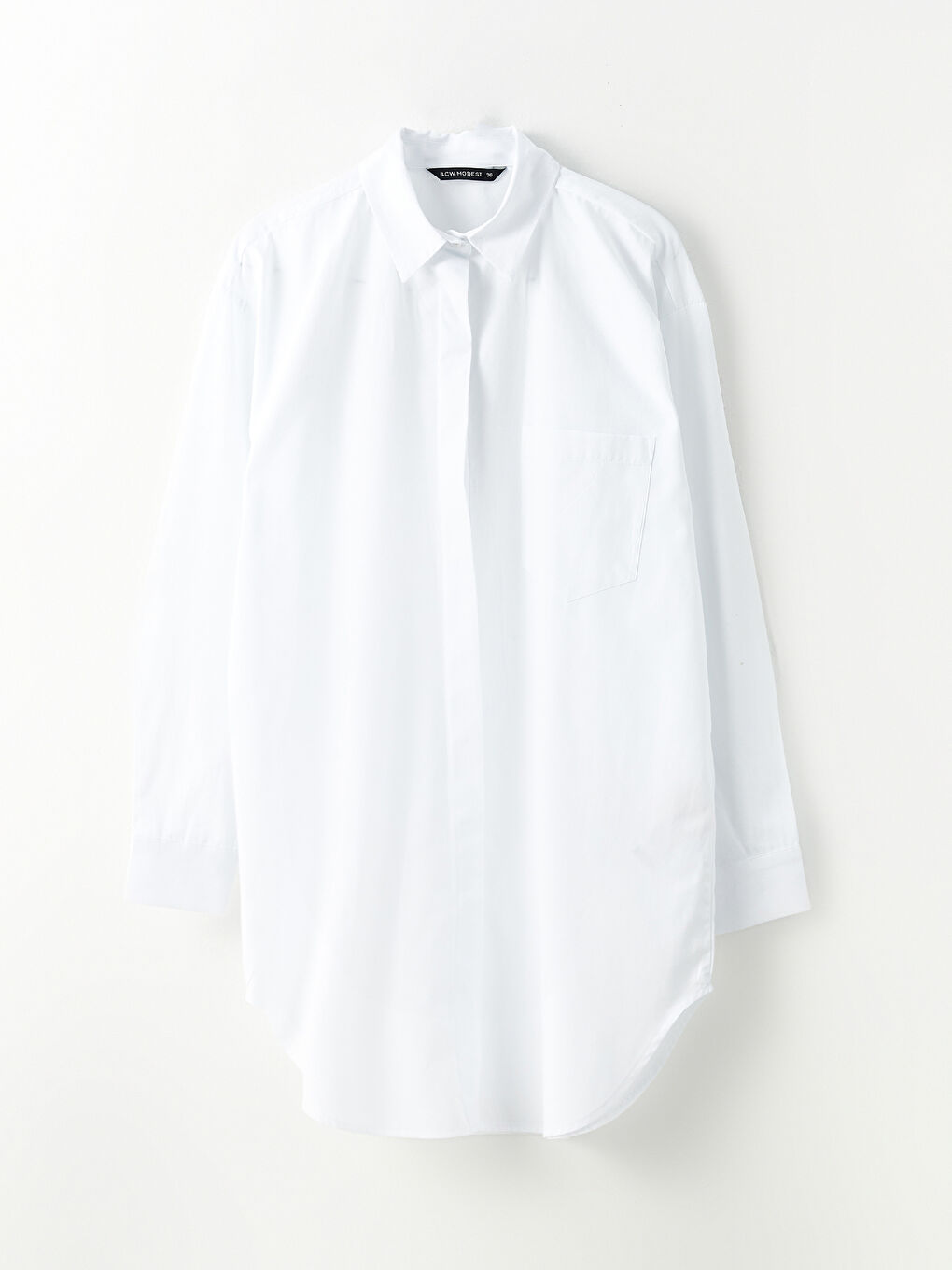 Beyaz Düz Uzun Kollu Oversize Poplin Kadın Gömlek Tunik-4