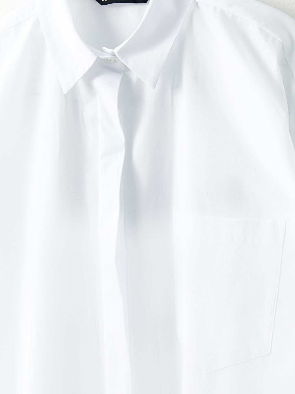 Beyaz Düz Uzun Kollu Oversize Poplin Kadın Gömlek Tunik-5