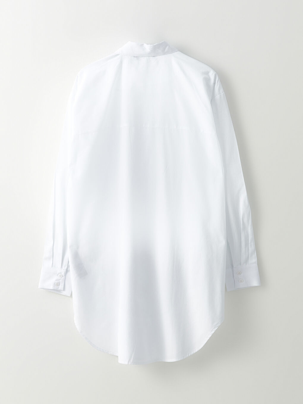 Beyaz Düz Uzun Kollu Oversize Poplin Kadın Gömlek Tunik-6