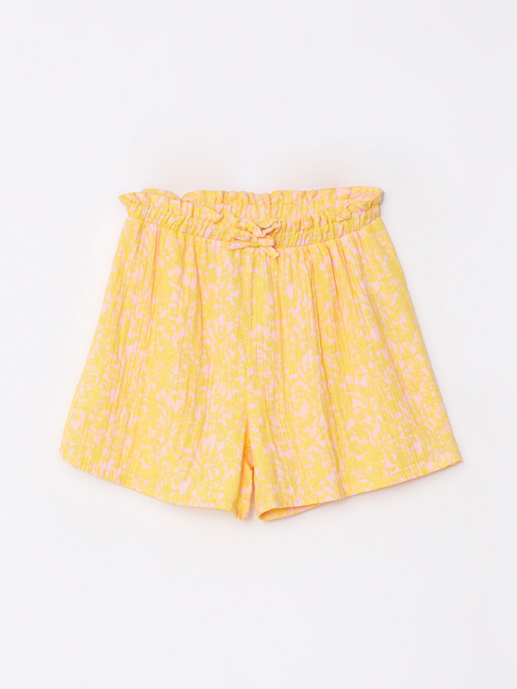 Sarı Beli Lastikli Desenli Kız Çocuk Şort