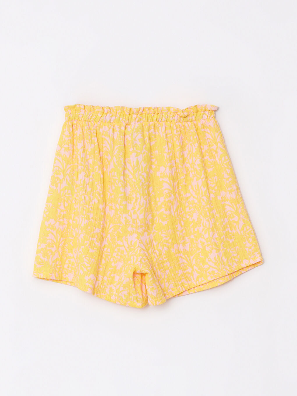 Sarı Beli Lastikli Desenli Kız Çocuk Şort-1