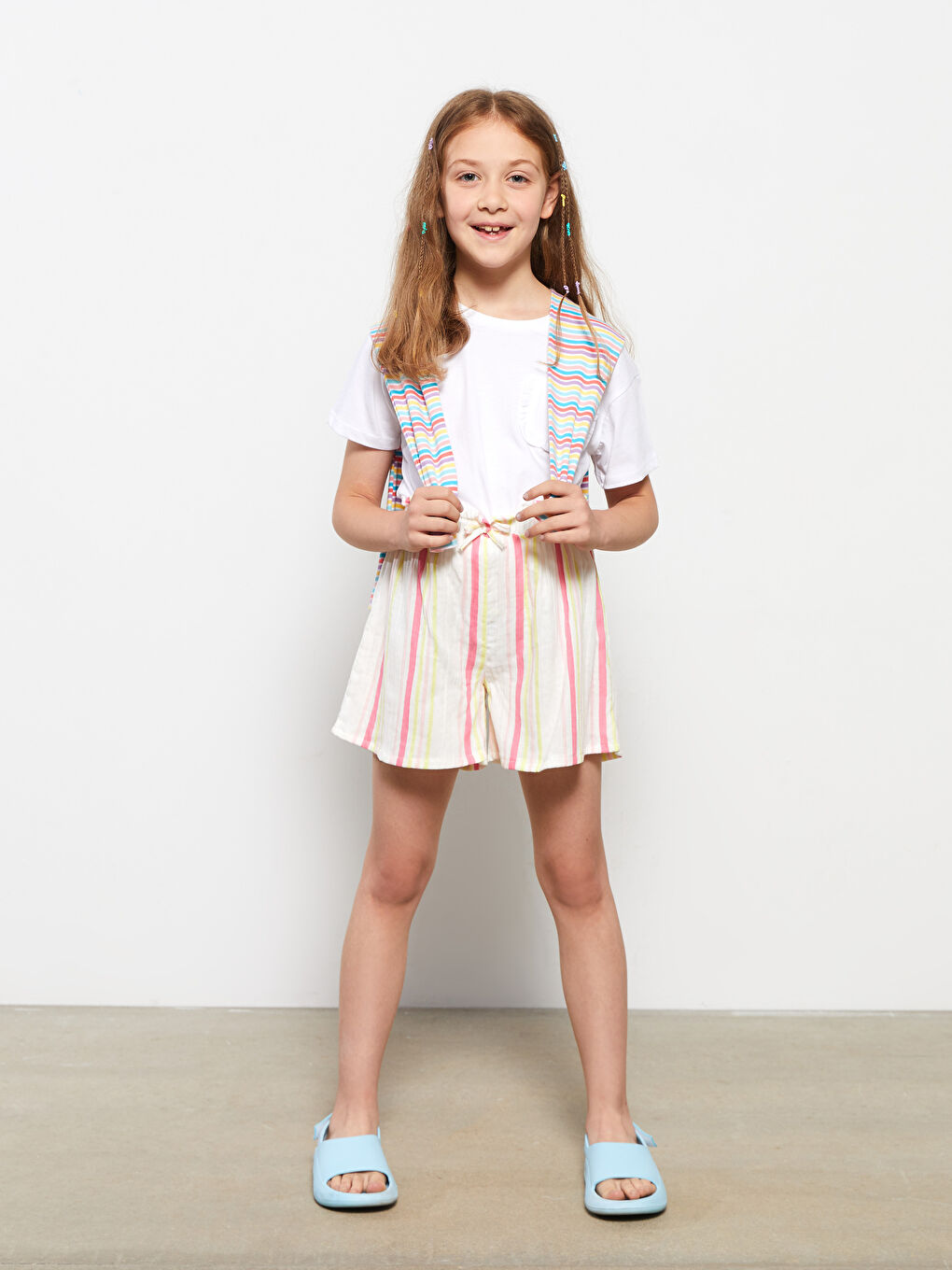 Girl's Elastic Waist Striped Shorts -S2HV03Z4-P8J