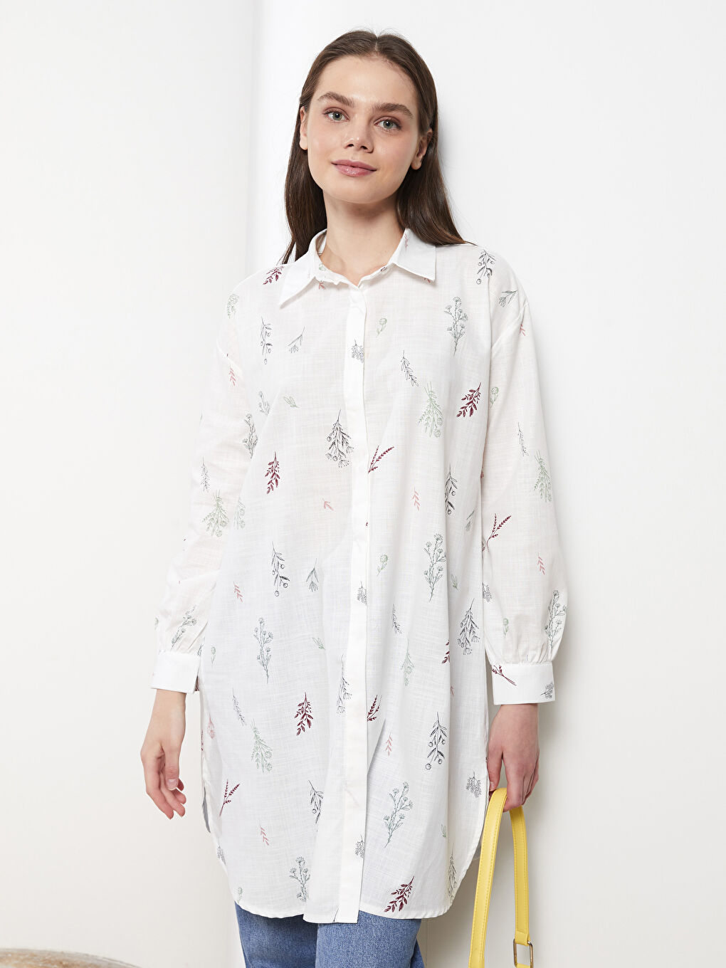 Floral Long Sleeve Poplin Women's Shirt Tunic