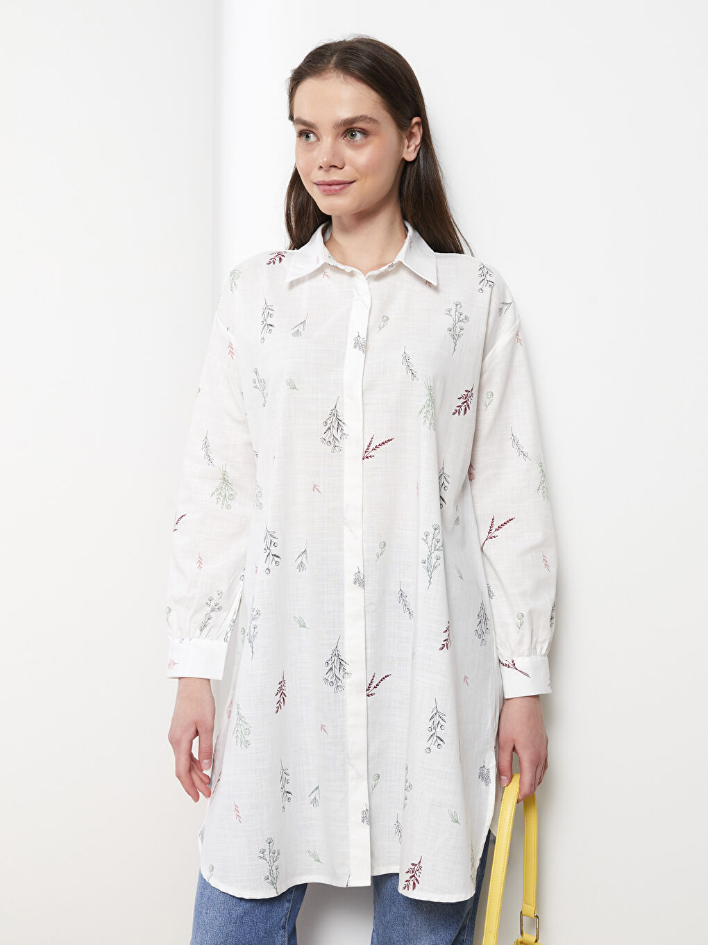 Floral Long Sleeve Poplin Women's Shirt Tunic-1