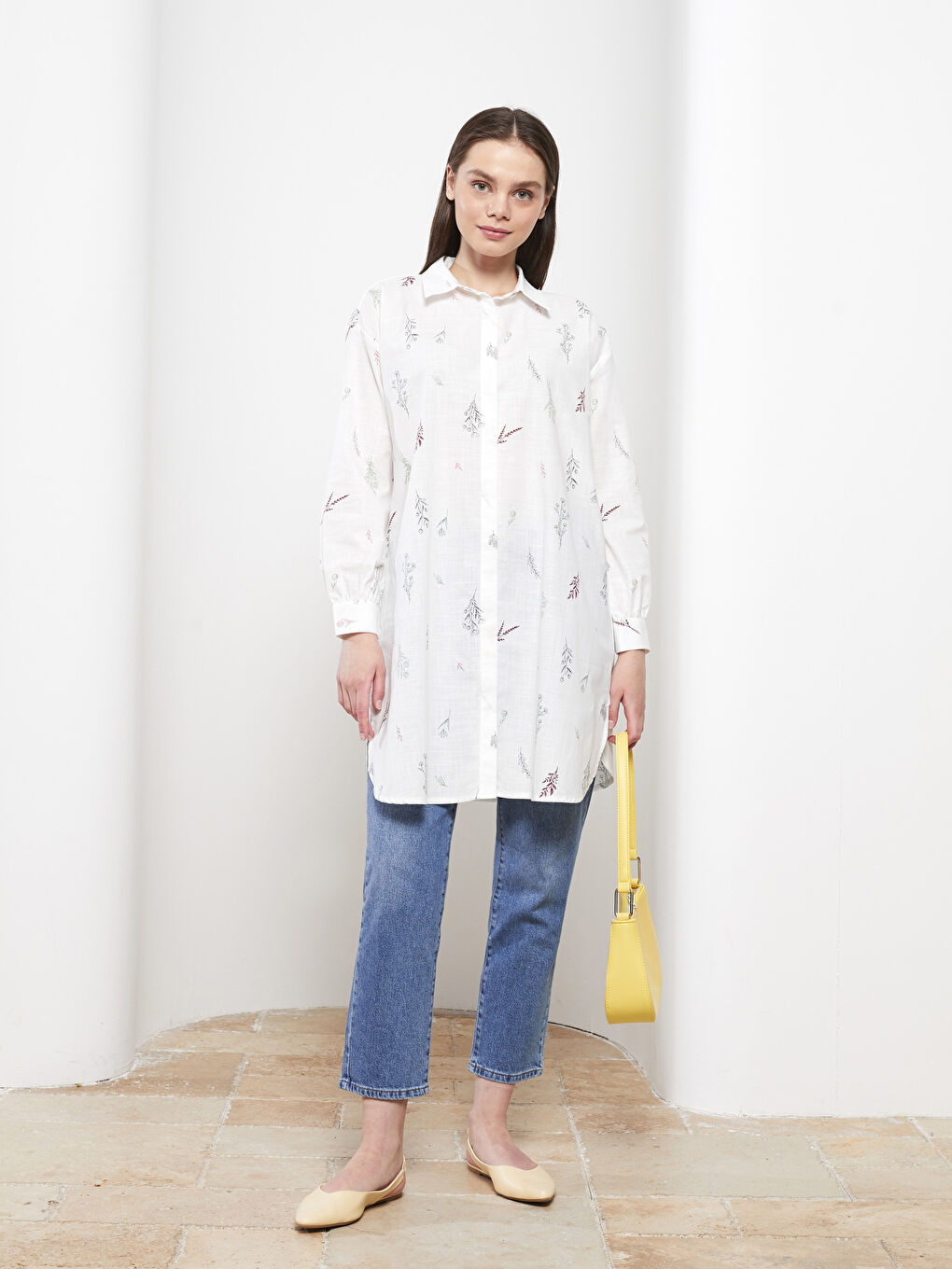 Floral Long Sleeve Poplin Women's Shirt Tunic-2