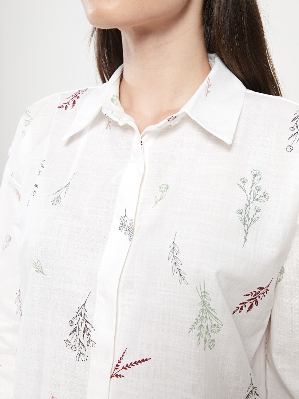 Floral Long Sleeve Poplin Women's Shirt Tunic-3