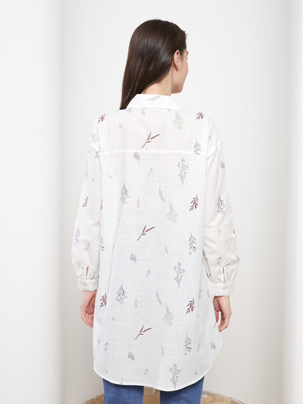 Floral Long Sleeve Poplin Women's Shirt Tunic-4