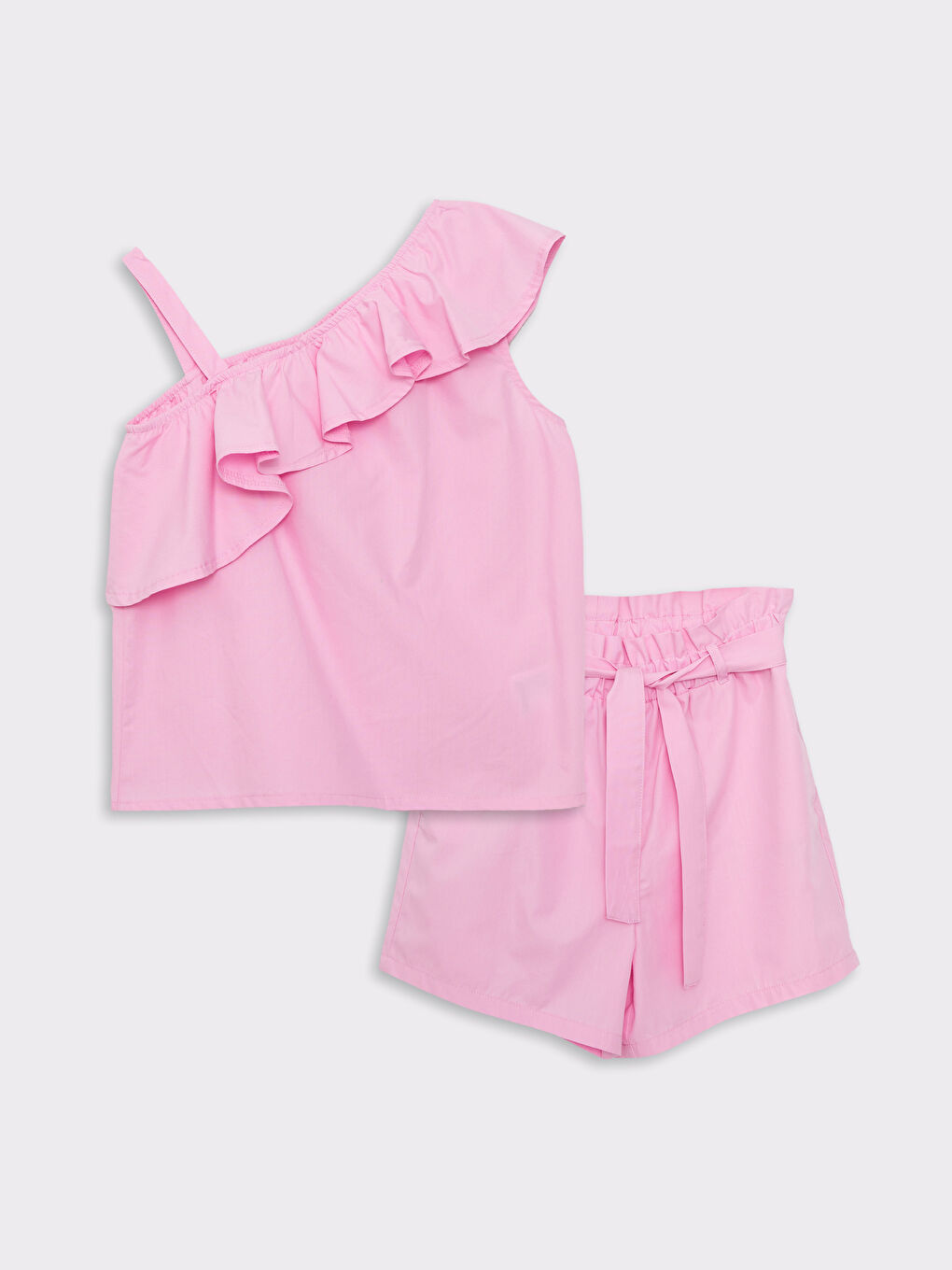 Blouse et Short Fille en Popeline avec Détails à Volants