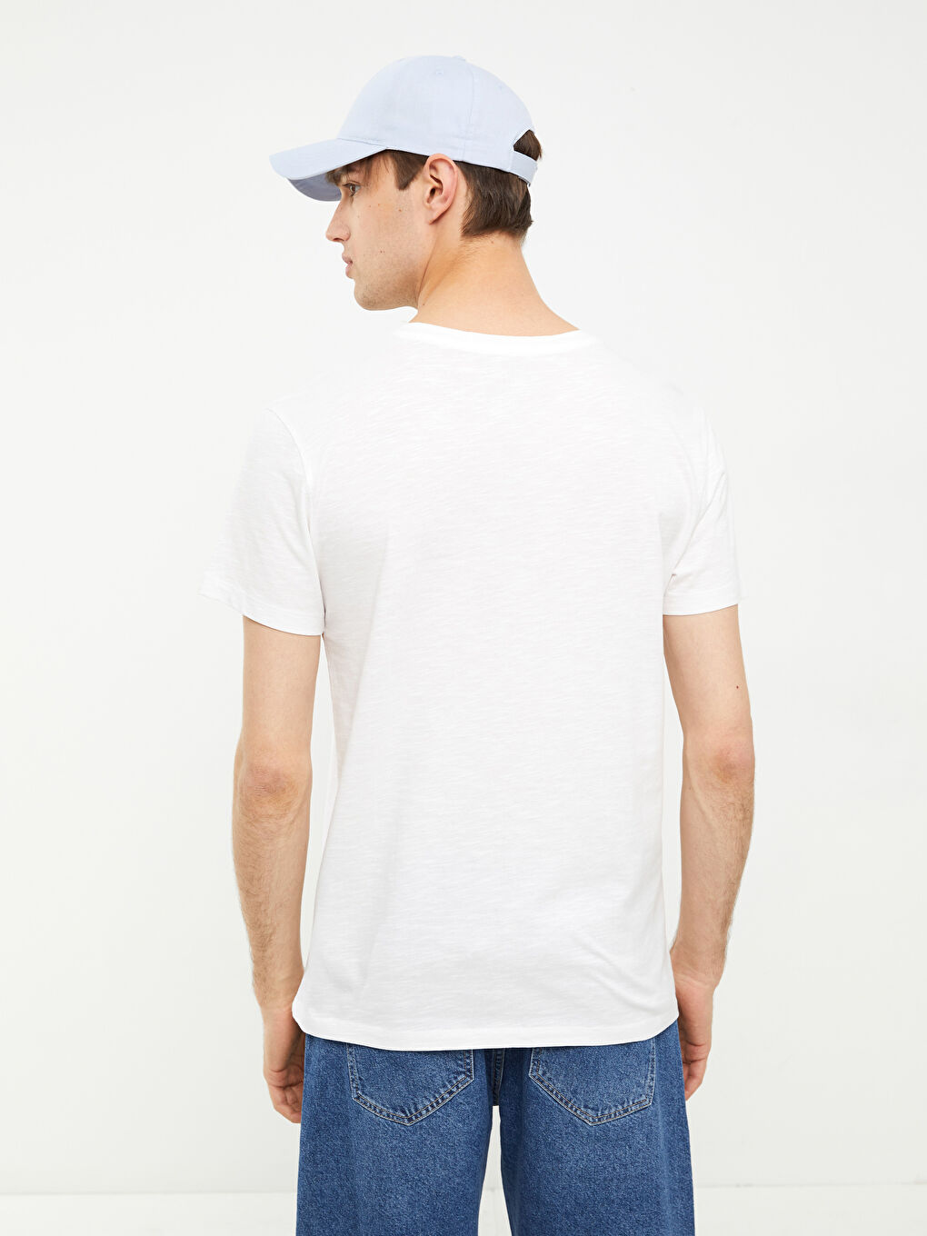 Beyaz Bisiklet Yaka Kısa Kollu Baskılı Penye Erkek Tişört-4