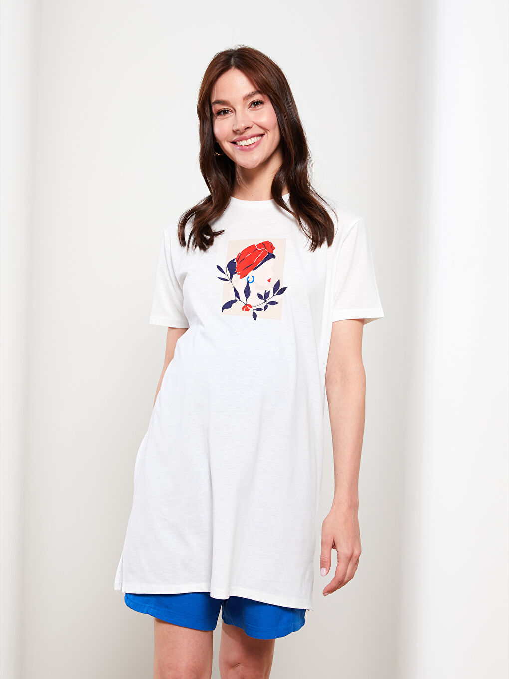 Crew Neck Printed Short Sleeve A-Line Maternity Tunic