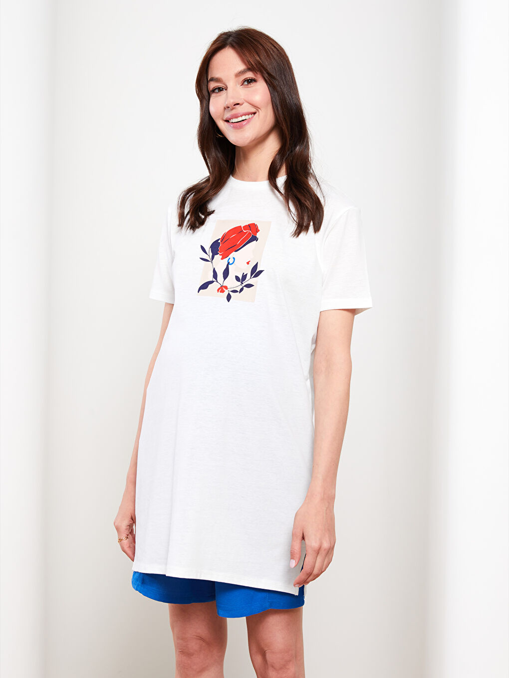 Crew Neck Printed Short Sleeve A-Line Maternity Tunic-1