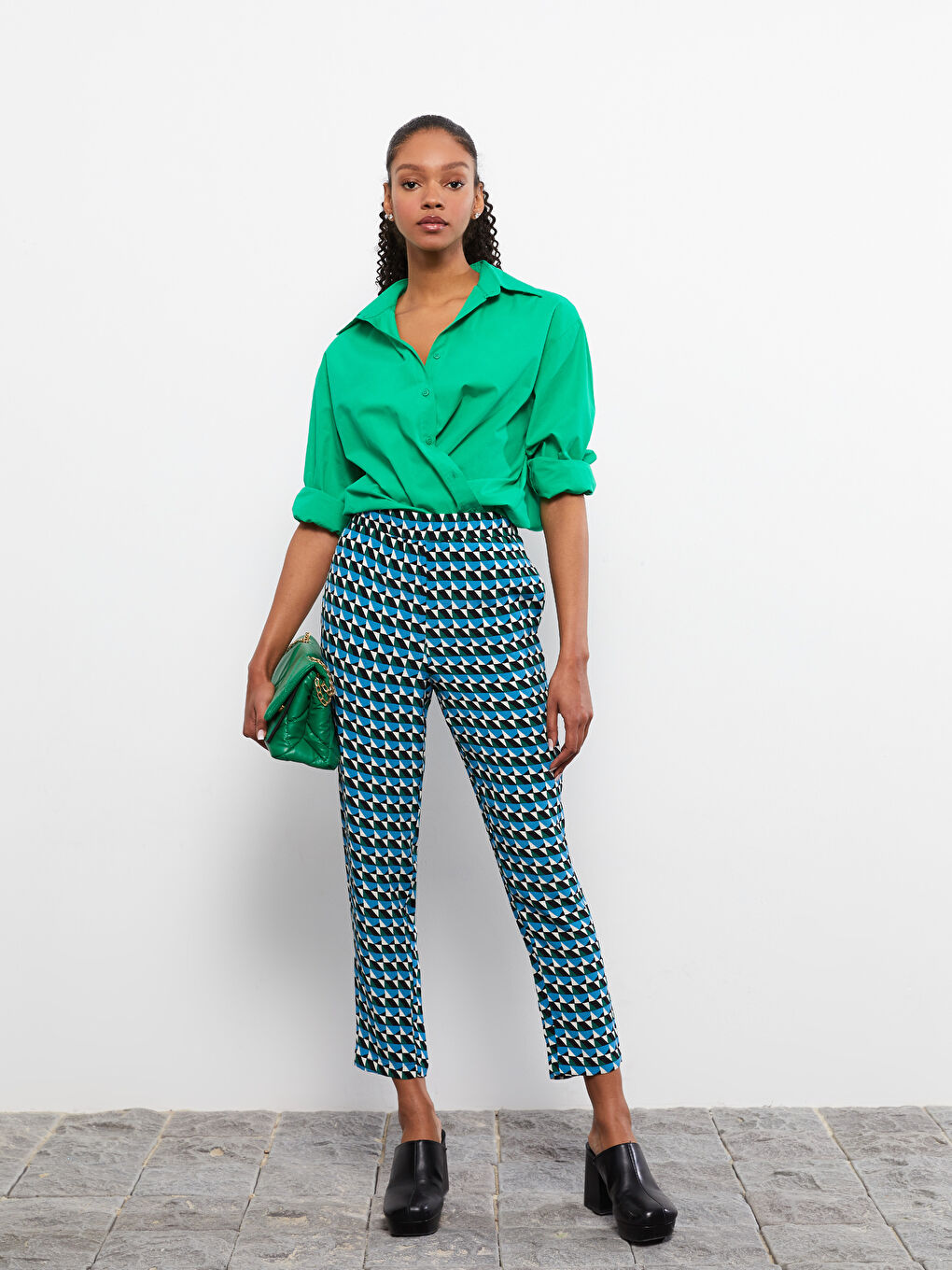 Elastic Waist Comfortable Pattern Patterned Viscose Women's Trousers -S2HV89Z8-LRR