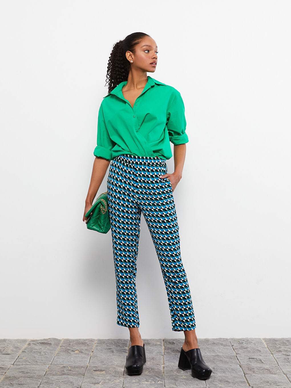 Elastic Waist Comfortable Pattern Patterned Viscose Women's Trousers -S2HV89Z8-LRR