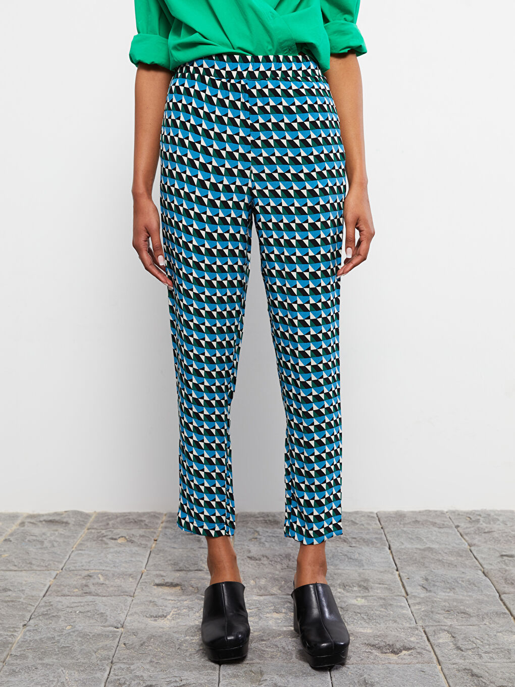Elastic Waist Comfortable Pattern Patterned Viscose Women's Trousers -S2HV89Z8-LRR