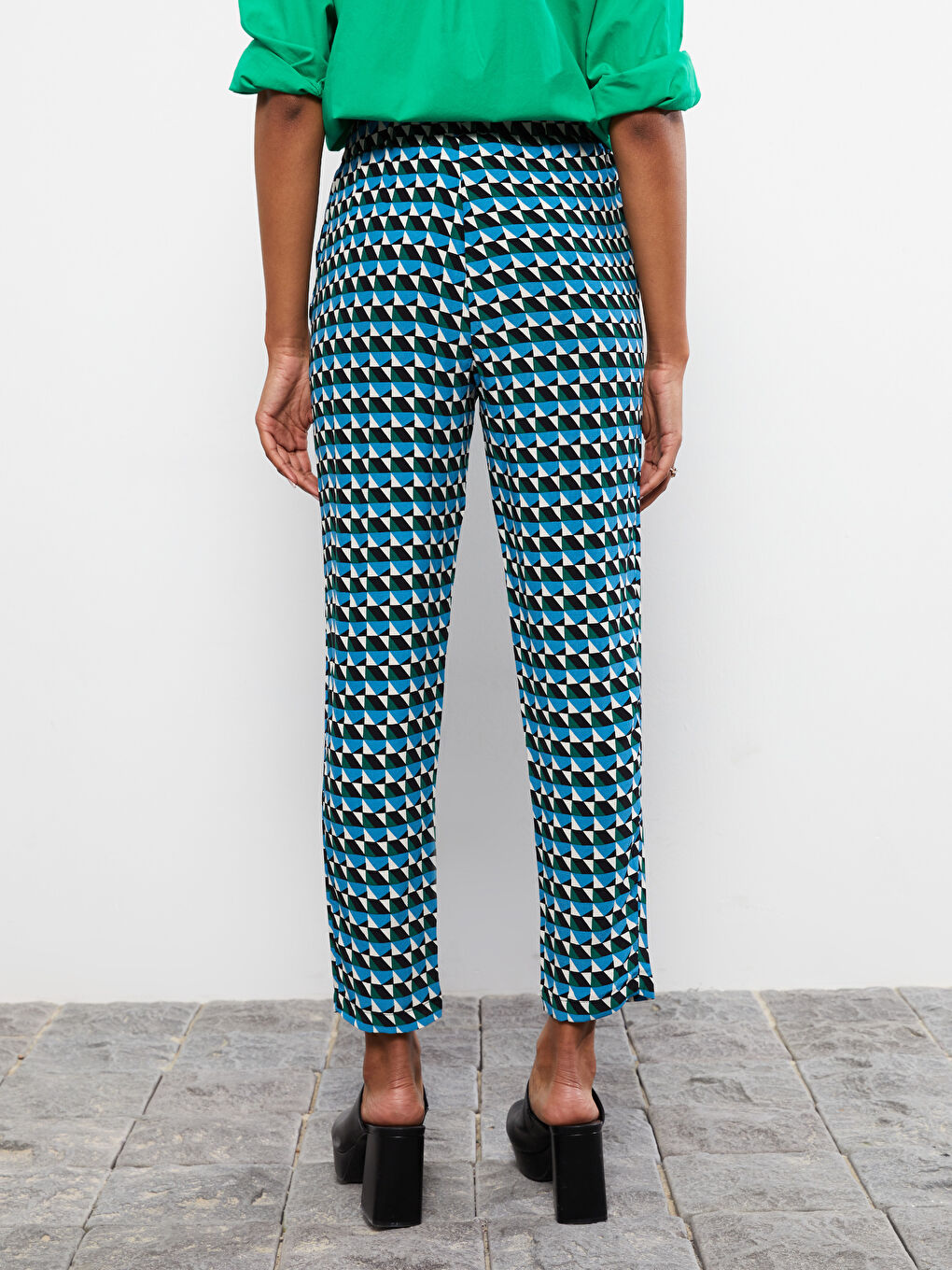Elastic Waist Comfortable Pattern Patterned Viscose Women's Trousers -S2HV89Z8-LRR