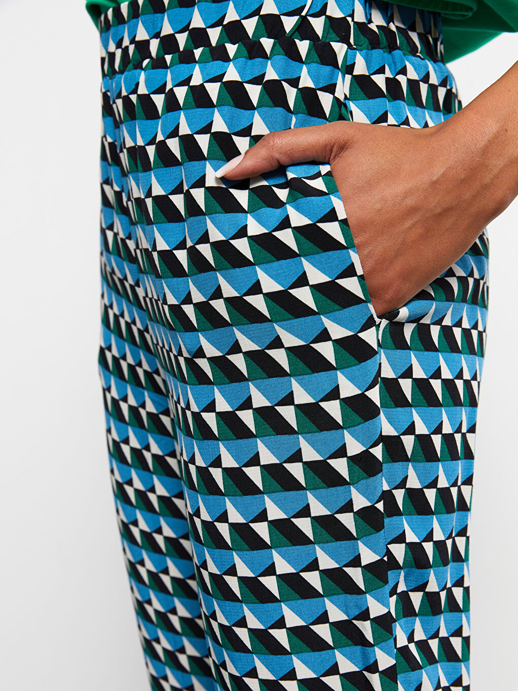 Elastic Waist Comfortable Pattern Patterned Viscose Women's Trousers -S2HV89Z8-LRR