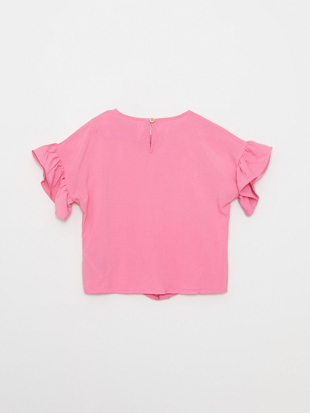 Дөңгелек жағалы негізгі қысқа жеңді вискозды қыздар блузкасы-1