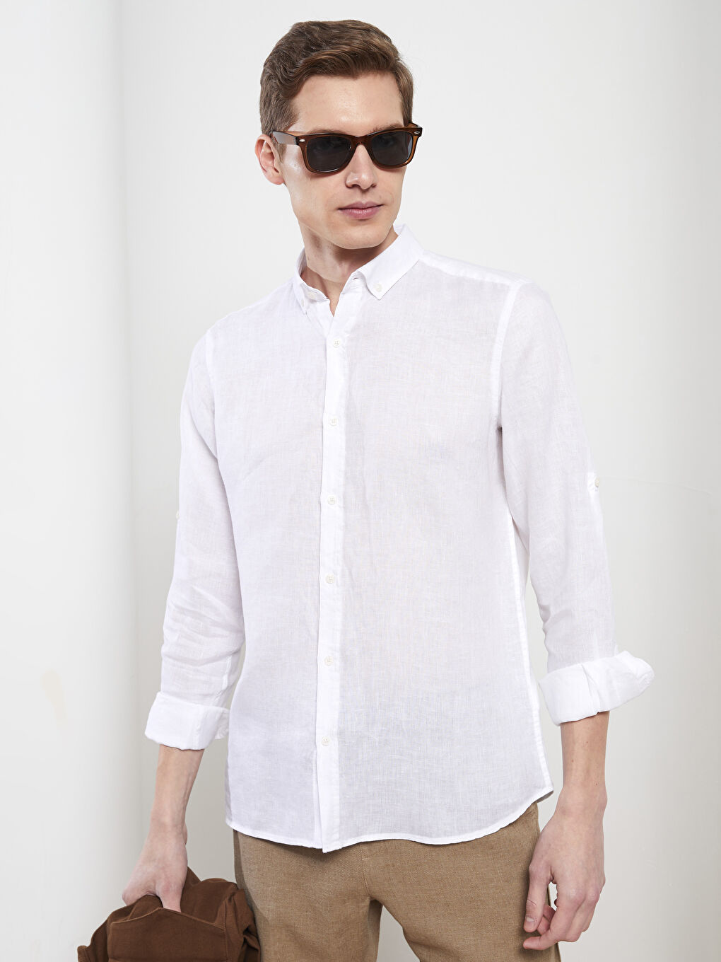 Beyaz Slim Fit Uzun Kollu Erkek Gömlek-1