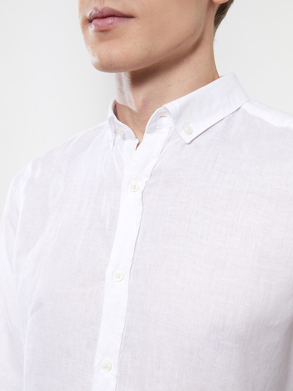 Beyaz Slim Fit Uzun Kollu Erkek Gömlek-3