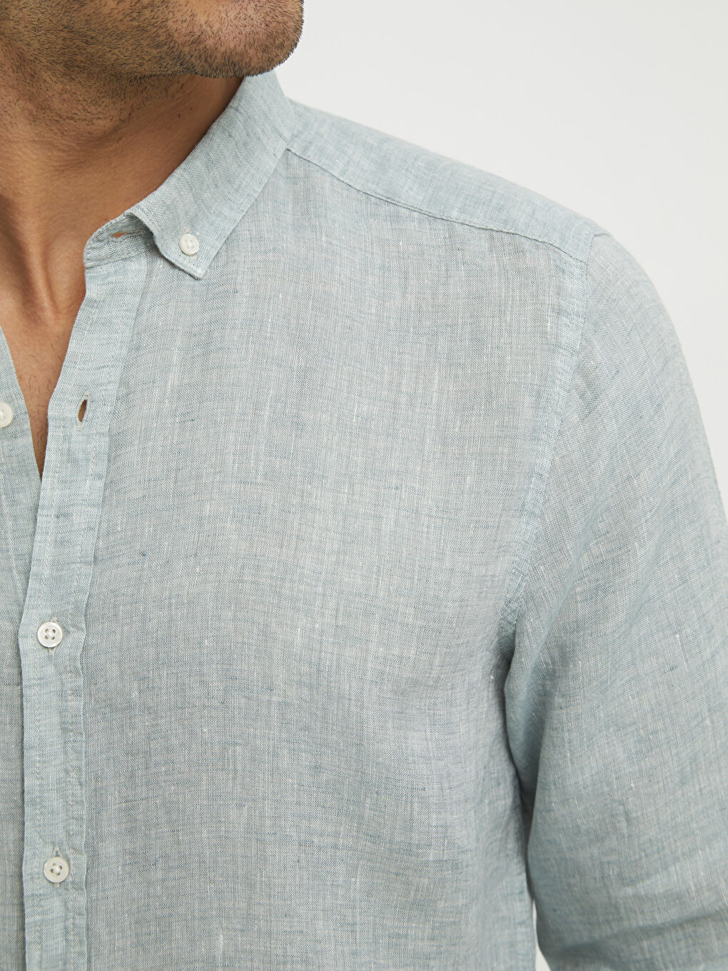 Yeşil Slim Fit Uzun Kollu Erkek Gömlek-3