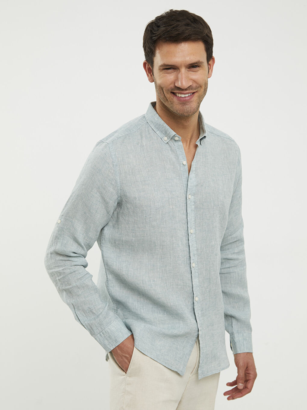 Yeşil Slim Fit Uzun Kollu Erkek Gömlek-2