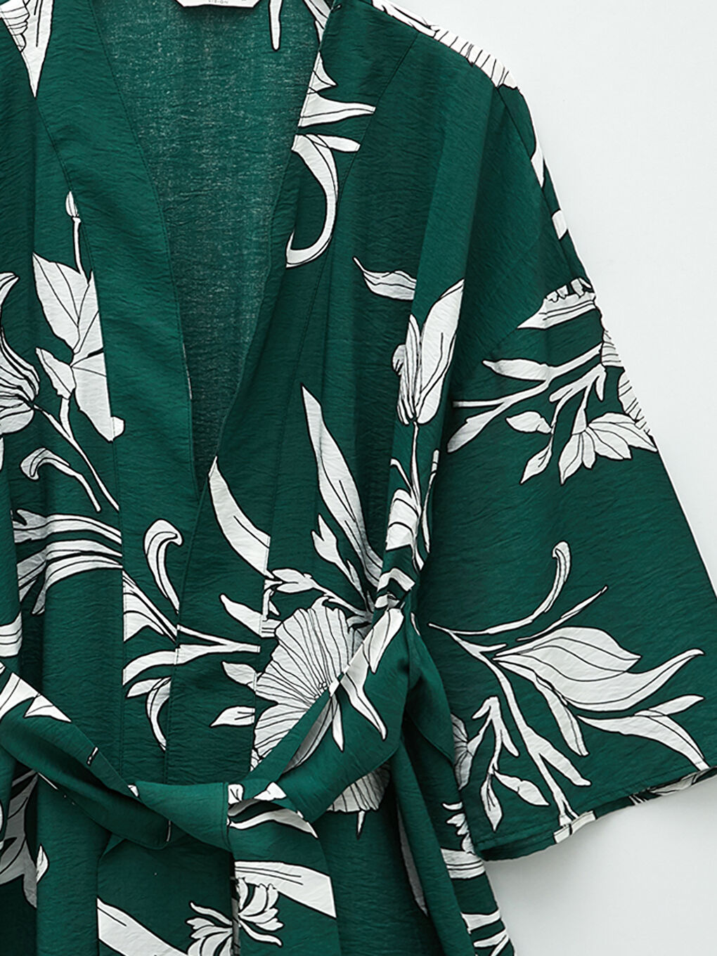 Shawl Collar Floral Tie Detail Women's Kimono-7